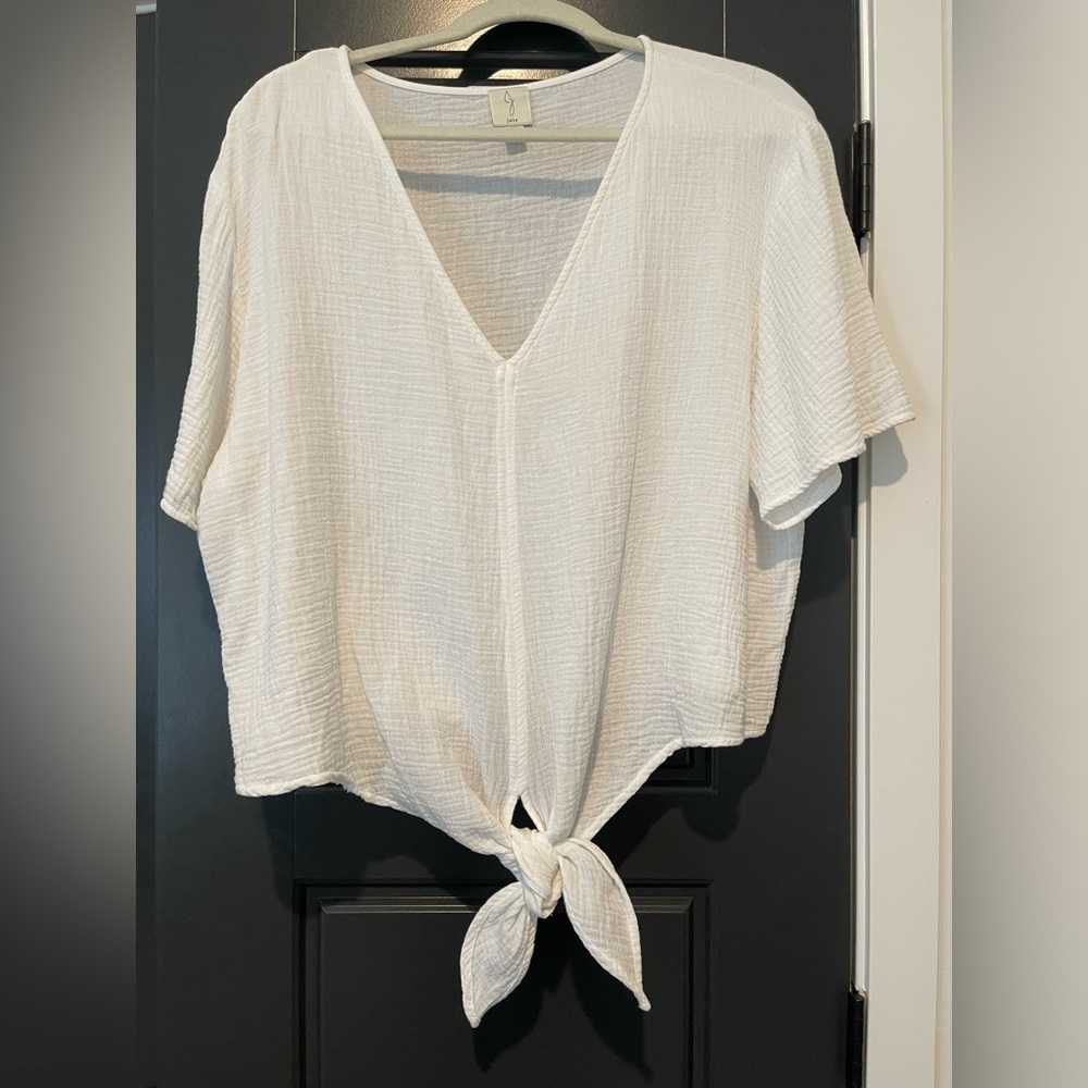 Joie White Linen Gauze Tie Front V Neck Top Size XL Excellent!